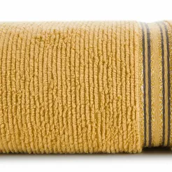 Ręcznik 50x90 FILON Eva Minge musztardowy w prążki zdobiony bordiurą z połyskującą srebrną nicią