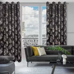 Zasłona na przelotkach 140x250 GLORIA 2 welwetowa czarna z szampańskim nadrukiem liści - 11