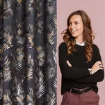 Zasłona na przelotkach 140x250 GLORIA 2 welwetowa czarna z szampańskim nadrukiem liści - 14