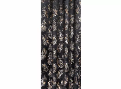 Zasłona gotowa na przelotkach 140x250 GLORIA 2 welwetowa czarna z szampańskim nadrukiem liści