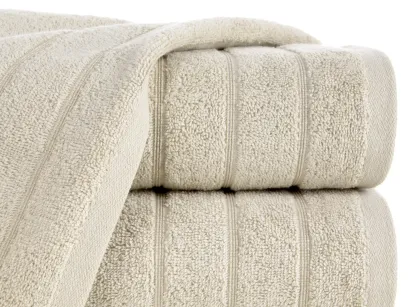 Ręcznik bawełniany 70x140 DALI beżowy gładki z subtelną bordiurą z błyszczącą nicią