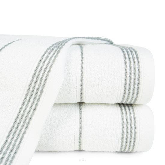 Ręcznik bawełniany 50x90 MIRA biały zdobiony bordiurą w pasy