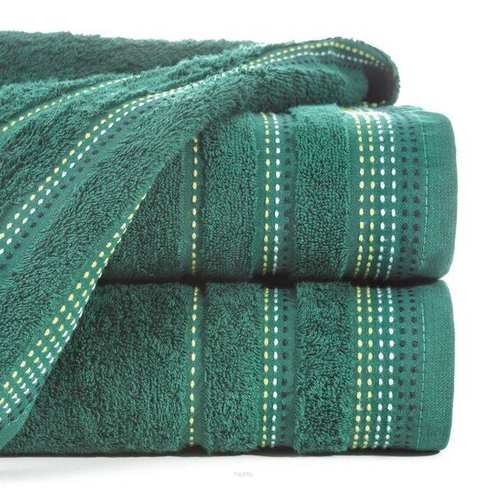 Ręcznik bawełniany 50x90 POLA ciemna zieleń z kolorową bordiurą zakończoną stebnowaniem