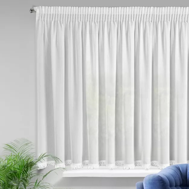 Firana na taśmie 300x150 ELENA biała z etaminy z aplikacją z gipiury