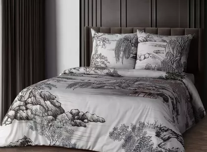 Pościel z makosatyny 160x200 ORIANA Eva Minge biała stalowa designerski wzór