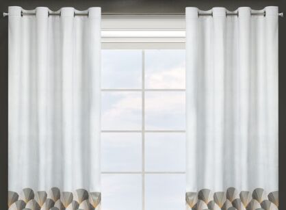 Zasłona gotowa na przelotkach 140x250 GINA welwetowa srebrna z nadrukiem wachlarzy Design 91