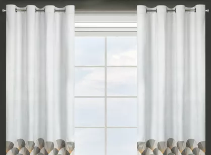 Zasłona gotowa na przelotkach 140x250 GINA welwetowa srebrna z nadrukiem wachlarzy Design 91