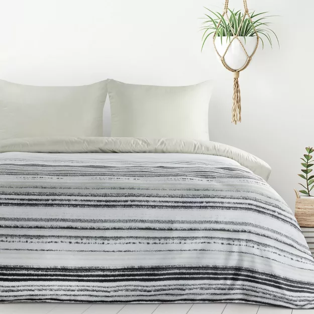 Pościel z mikrowłókna 220x200 VERANO 3 biała grafitowa wzór w pasy  Design 91