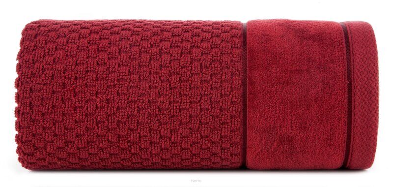 Ręcznik bawełniany 50x90 FRIDA bordowy z fakturą kosteczki i szeroką welurową bordiurą