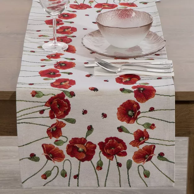 Bieżnik gobelinowy 40x100 1064 naturalny z nadrukiem maków