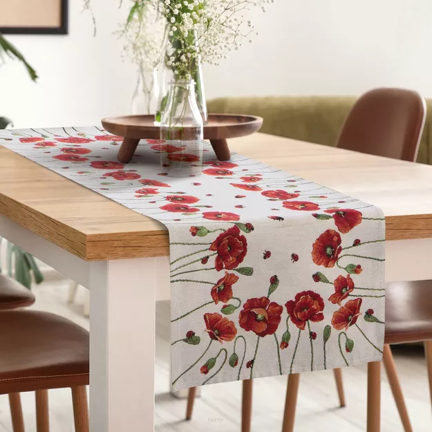 Bieżnik gobelinowy 40x100 1064 naturalny z nadrukiem maków