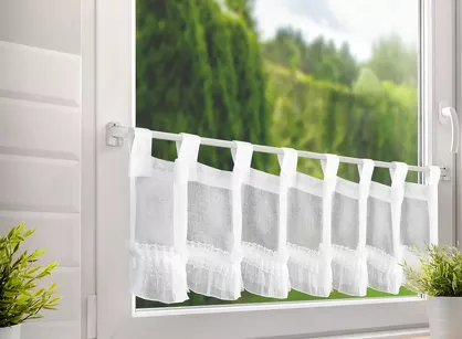 Zazdrostka na szelkach 150x30 MARY biała gładka z aplikacją z perełek