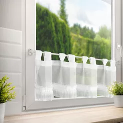 Zazdrostka na szelkach 150x30 MARY biała gładka z aplikacją z perełek