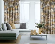 Zasłona na taśmie 140x270 TINA welwetowa musztardowa z szampańskim nadrukiem - 5