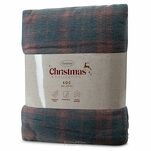 Koc świąteczny 200x220 PETER granatowy bawełniany w bordową kratę ze świątecznym motywem dziadka do orzechów - 2