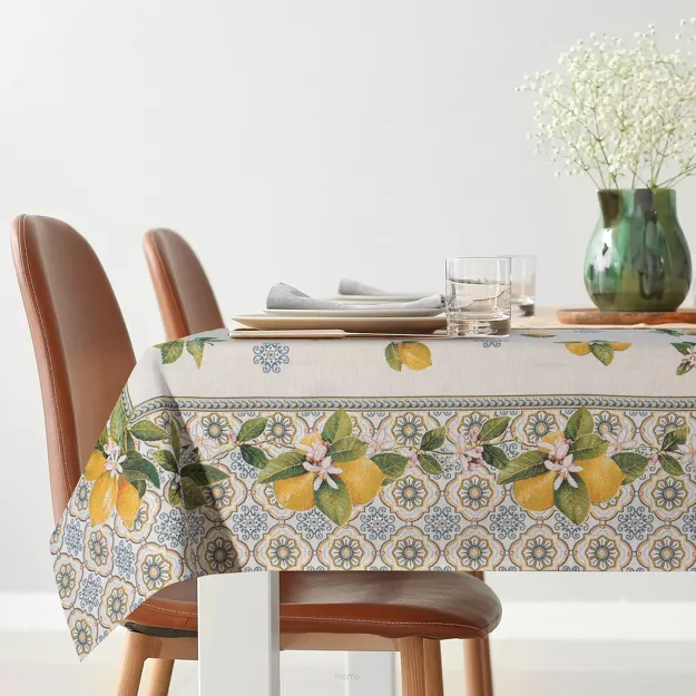 Obrus gobelinowy 140x180 009 naturalny z nadrukiem żółtych cytryn