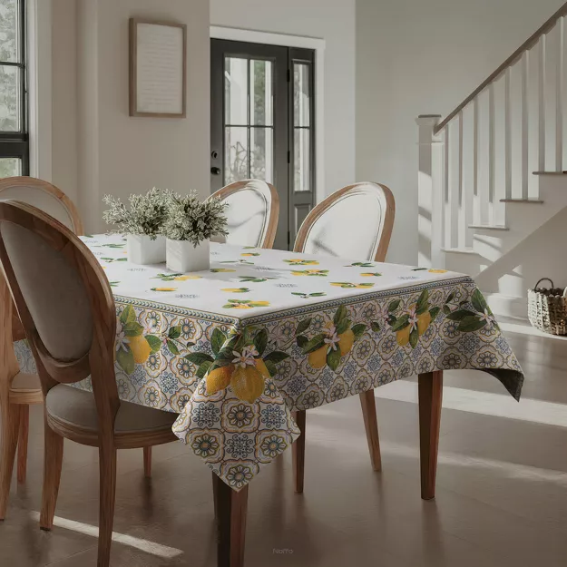 Obrus gobelinowy 140x180 009 naturalny z nadrukiem żółtych cytryn