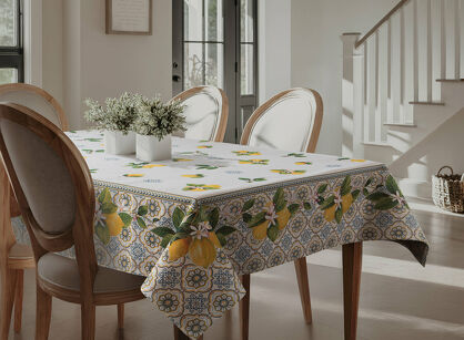 Obrus gobelinowy 140x180 009 naturalny z nadrukiem żółtych cytryn