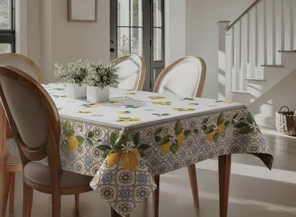 Obrus gobelinowy 140x180 009 naturalny z nadrukiem żółtych cytryn