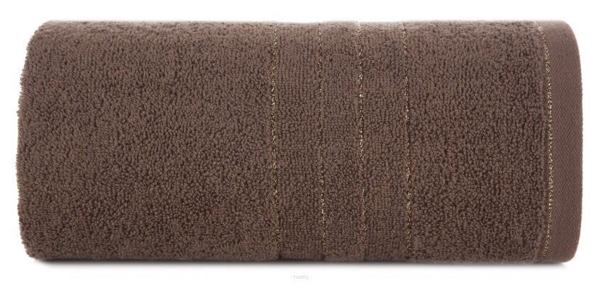 Ręcznik bawełniany 70x140 GALA ciemny brąz zdobiony bordiurą z błyszczącą nicią srebrną