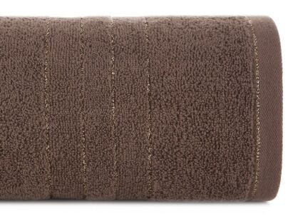 Ręcznik bawełniany 70x140 GALA ciemny brąz zdobiony bordiurą z błyszczącą nicią