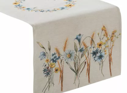 Bieżnik gobelinowy 45x140 61 naturalny z wzorem kwiatów polnych
