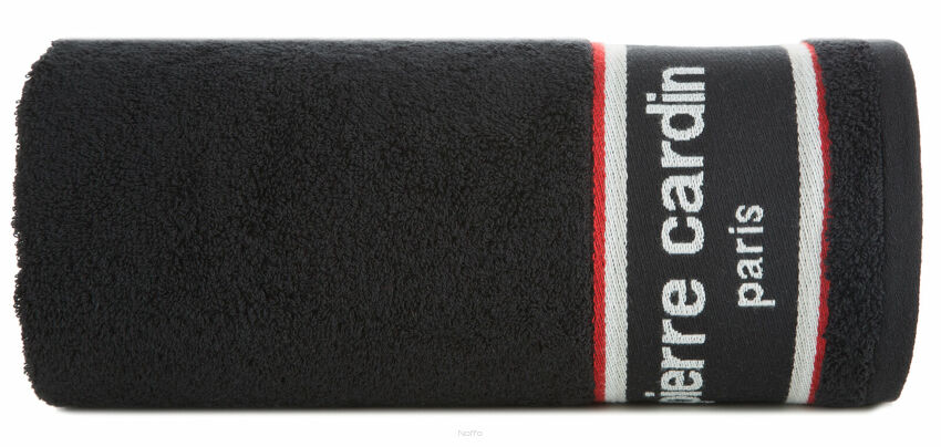 Ręcznik KARL 70x140 KARL Pierre Cardin czarny zdobiony kontrastową bordiurą z napisami Pierre Cardin 450 g/m2