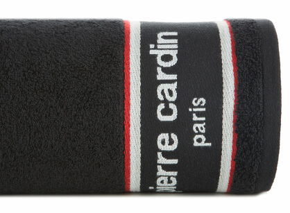 Ręcznik KARL 70x140 KARL Pierre Cardin czarny zdobiony kontrastową bordiurą z napisami Pierre Cardin