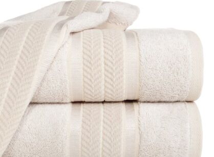 Ręcznik żakardowy 70x140 MIRO beżowy bambusowy z lśniącymi paskami z kolekcji Premium