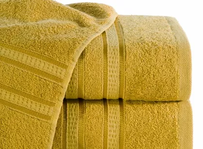 Ręcznik bambusowy 70x140 MILA musztardowy z ozdobną żakardową bordiurą w pasy