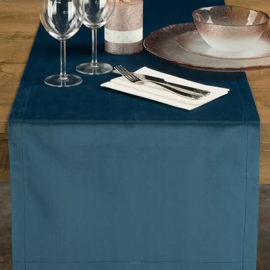 Bieżnik welwetowy 40x140 VELVET granatowy wykończony mankietem