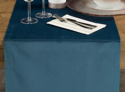 Bieżnik welwetowy 40x140 VELVET granatowy wykończony mankietem
