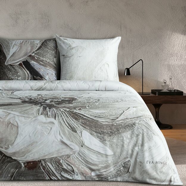 Pościel z makosatyny 160x200 AMAYA Eva Minge jasny brąz szara designerski wzór Premium