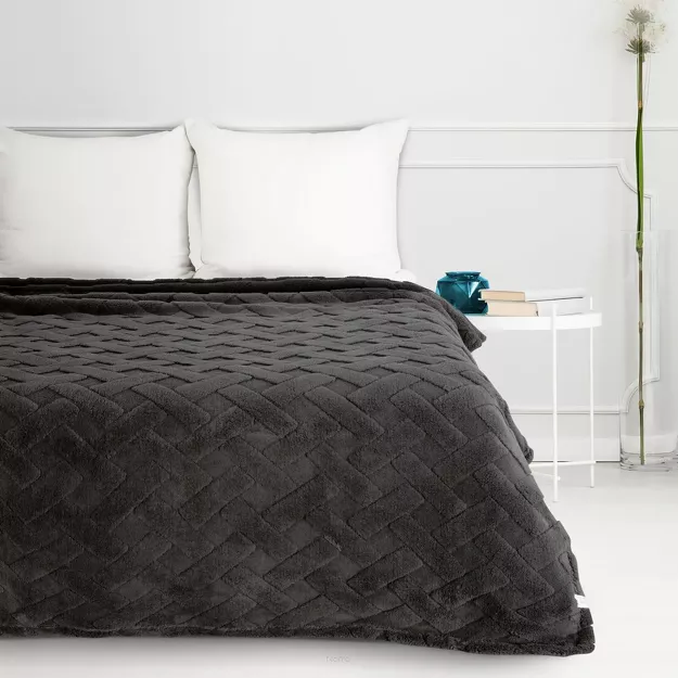 Koc 170x210 CARO stalowy puszysty typu flano z wytłaczanym wzorem Design 91