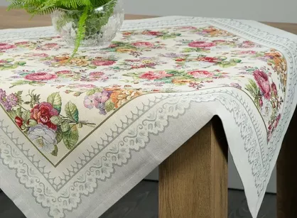 Nakładka gobelinowa 100x100 1175 srebrna z wzorem kwiatowym