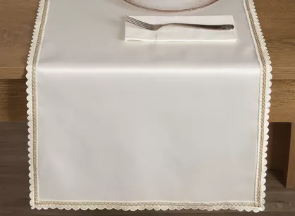 Bieżnik 40x140 LACE kremowy wykończony szampańską koronką