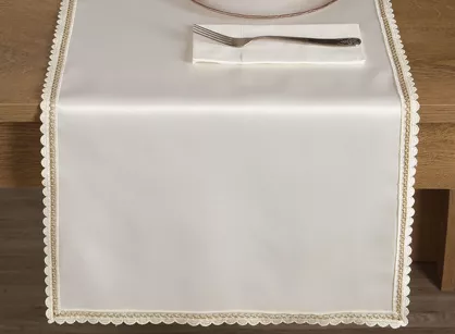 Bieżnik 40x140 LACE kremowy wykończony szampańską koronką
