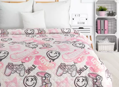 Narzuta pikowana 170x210 KID 17 biała z różowym nadrukiem dziecięcym z kolekcji Design 91