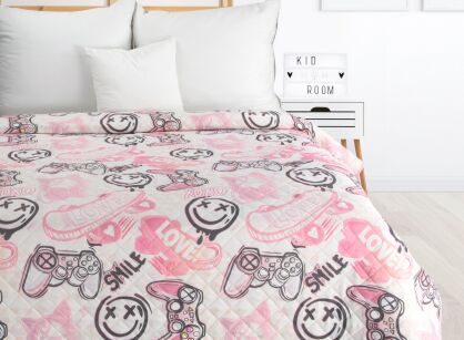 Narzuta pikowana 170x210 KID 17 biała z różowym nadrukiem dziecięcym z kolekcji Design 91