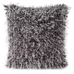 Poszewka futrzana 40x40 KORAL grafitowa z długim włosiem i nićmi