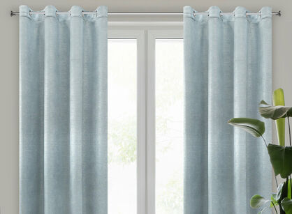 Zasłona na przelotkach 140x250 MABEL welwetowa niebieska ze złocistym nadrukiem