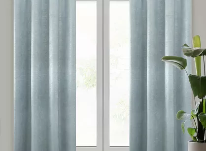 Zasłona gotowa na przelotkach 140x250 MABEL welwetowa niebieska ze złocistym nadrukiem