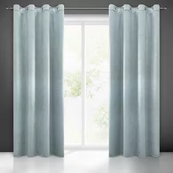 Zasłona gotowa na przelotkach 140x250 MABEL welwetowa niebieska ze złocistym nadrukiem