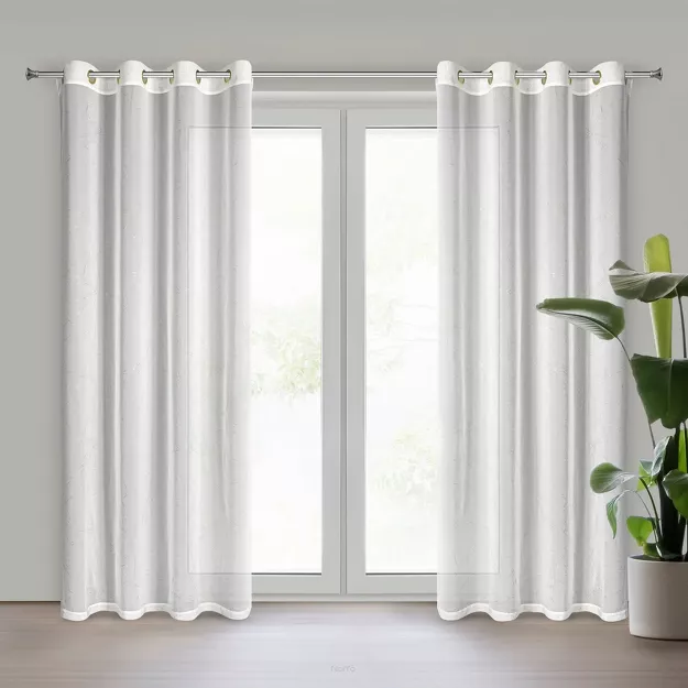 Firana na przelotkach 140x250 HERA biała z szyfonu z szampańskim nadrukiem marmurkowym