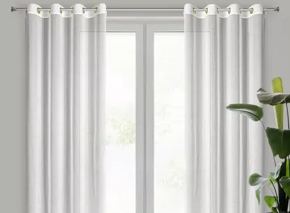 Firana na przelotkach 140x250 HERA biała z szyfonu z szampańskim nadrukiem marmurkowym