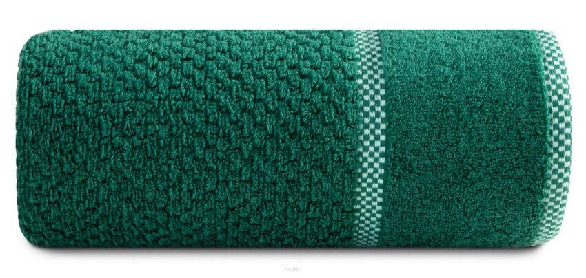 Ręcznik bawełniany 50x90 CALEB ciemna zieleń o delikatnym wzorze krateczki i kontrastową bordiurą