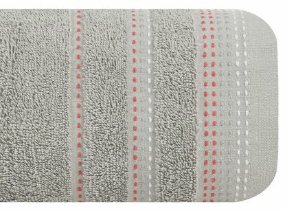 Ręcznik 30x50 POLA srebrny z kolorową bordiurą zakończoną stebnowaniem 500 g/m2