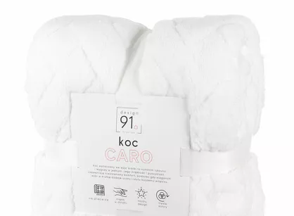 Koc 150x200 CARO biały puszysty typu flano z wytłaczanym wzorem Design 91