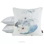 Poszewka welwetowa 45x45 VELVET 125 kremowa z designerskim niebieskim wzorem botanicznym obszyta lamówką - 2