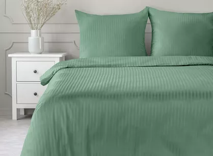 Pościel satynowa 140x200 VERA jednokolorowa gładka miętowa w prążki
